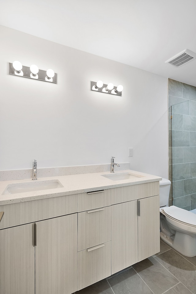 2829 Summers, Troy, MI 48084 - bathroom with double vanity, tiled shower, and tile patterned flooring