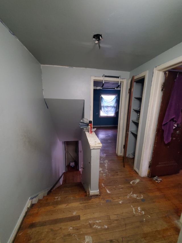 hallway with dark wood-type flooring