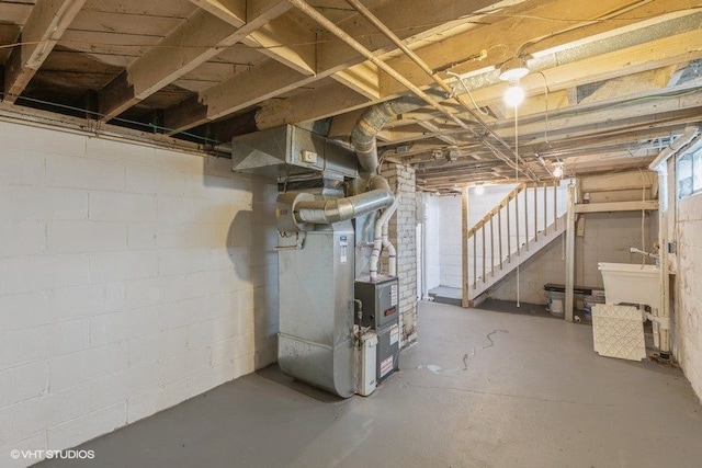 basement with heating unit