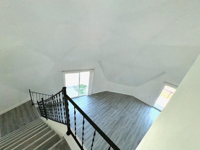 bonus room featuring dark wood-type flooring and lofted ceiling