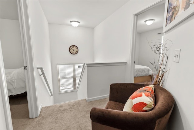 living area with light colored carpet