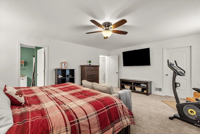 bedroom featuring carpet flooring and ceiling fan