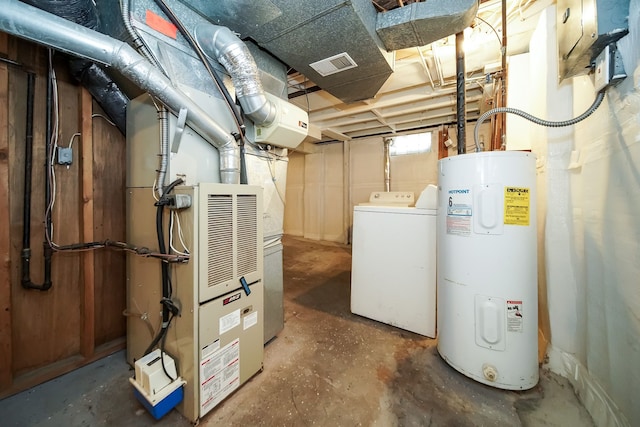 utilities featuring electric water heater and washer / clothes dryer