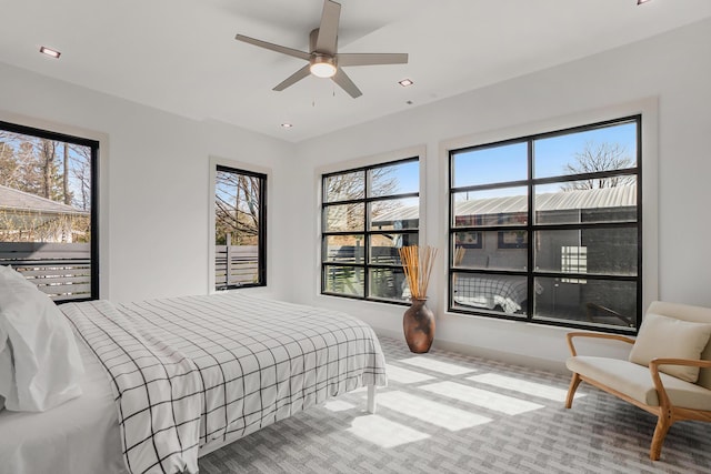 bedroom with carpet flooring and ceiling fan