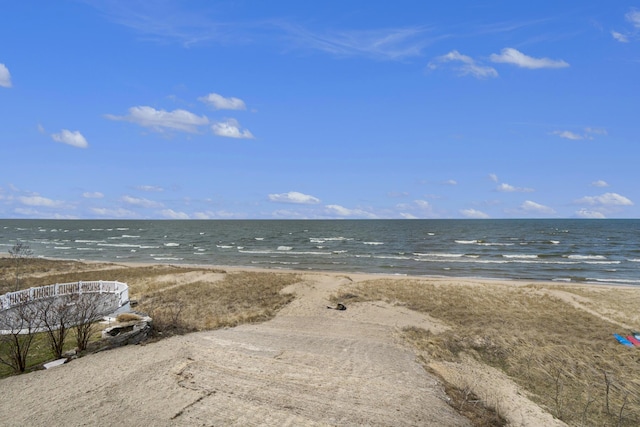 view of water feature with a view of the beach