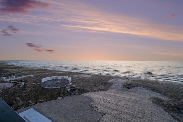 view of water feature featuring a beach view