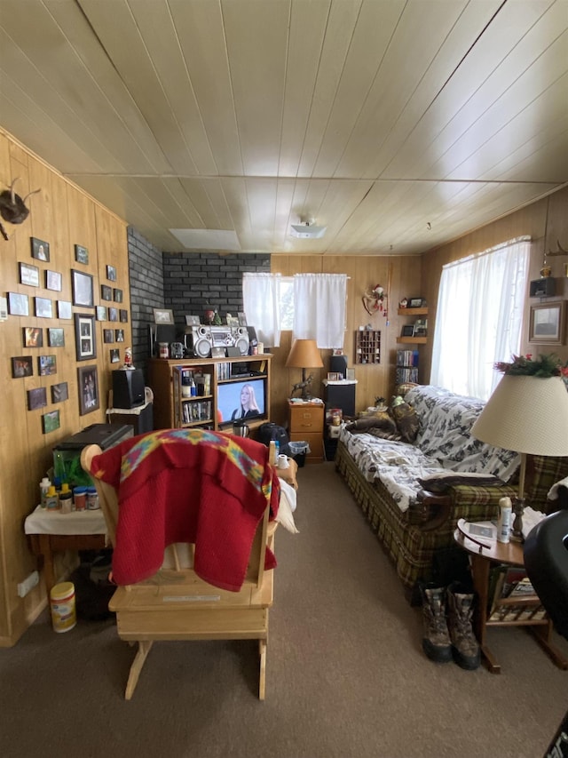 4038 W Brookview Dr, Prescott, MI 48756 - living area with healthy amount of natural light, wood walls, and carpet floors