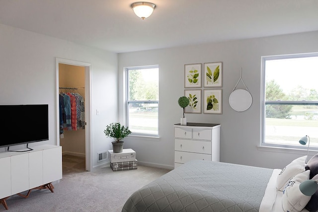 carpeted bedroom featuring a closet and a spacious closet