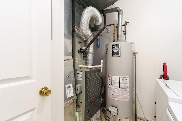 utility room with separate washer and dryer and water heater