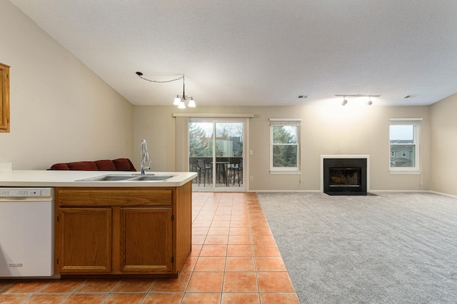 kitchen with a textured ceiling, dishwasher, a healthy amount of sunlight, and sink