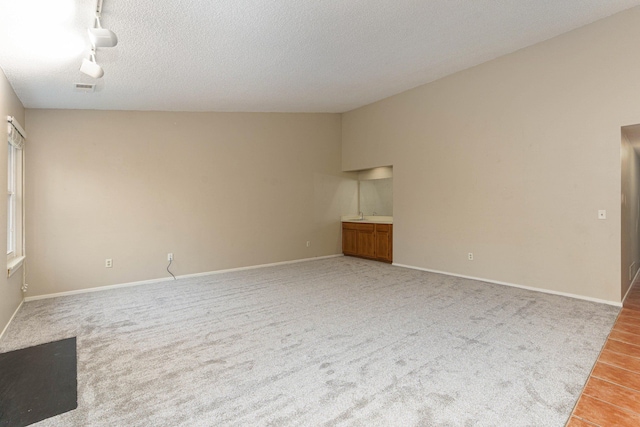 4980 Oak Hill Dr Unit 66, Waterford, MI 48329 - unfurnished living room featuring rail lighting and light colored carpet
