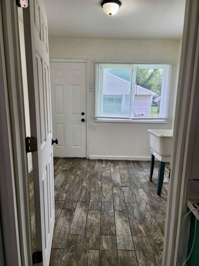 entrance foyer featuring dark hardwood / wood-style flooring