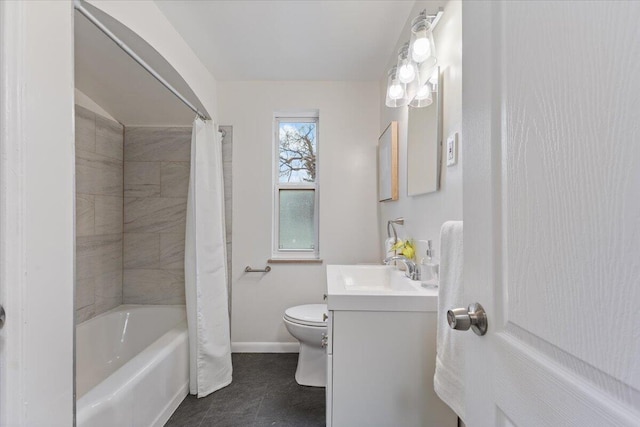 11059 Lakepointe St, Detroit, MI 48224 - full bathroom with tile patterned flooring, vanity, toilet, and shower / bathtub combination with curtain