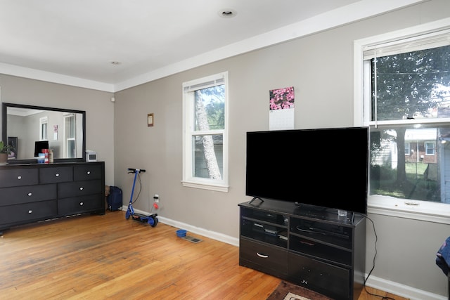 interior space with light hardwood / wood-style floors