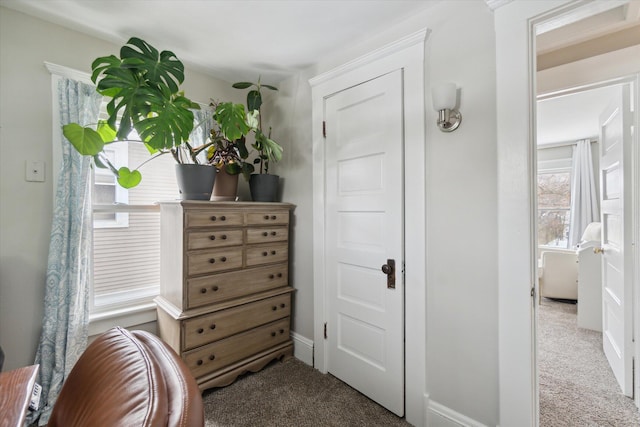 interior space featuring light colored carpet