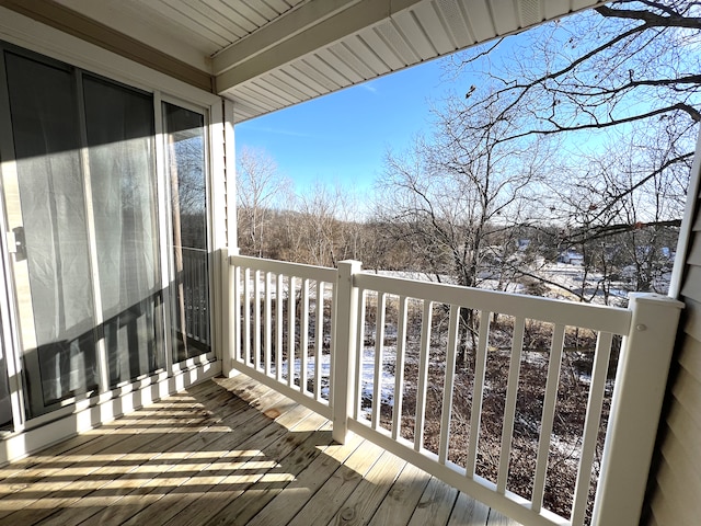 view of snow covered deck