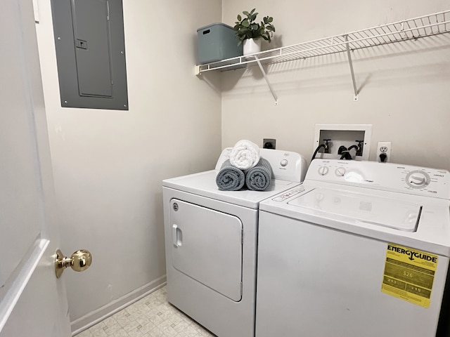 laundry room featuring electric panel and washing machine and dryer