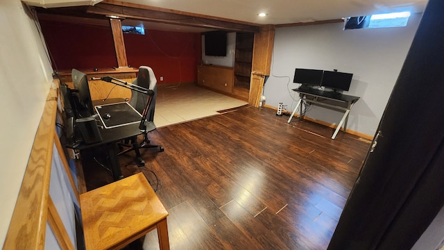 basement featuring wood-type flooring