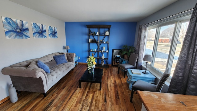 living room featuring dark hardwood / wood-style flooring