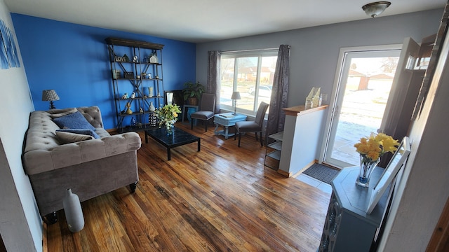 living room featuring dark hardwood / wood-style flooring