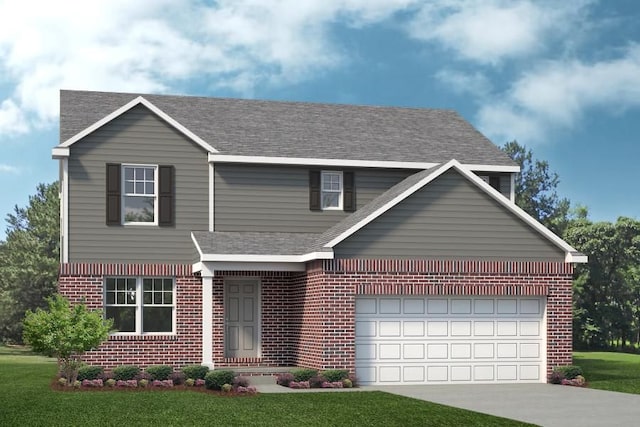 view of front facade with a front lawn and a garage