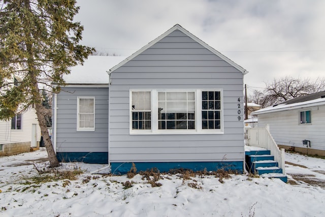 view of snow covered exterior