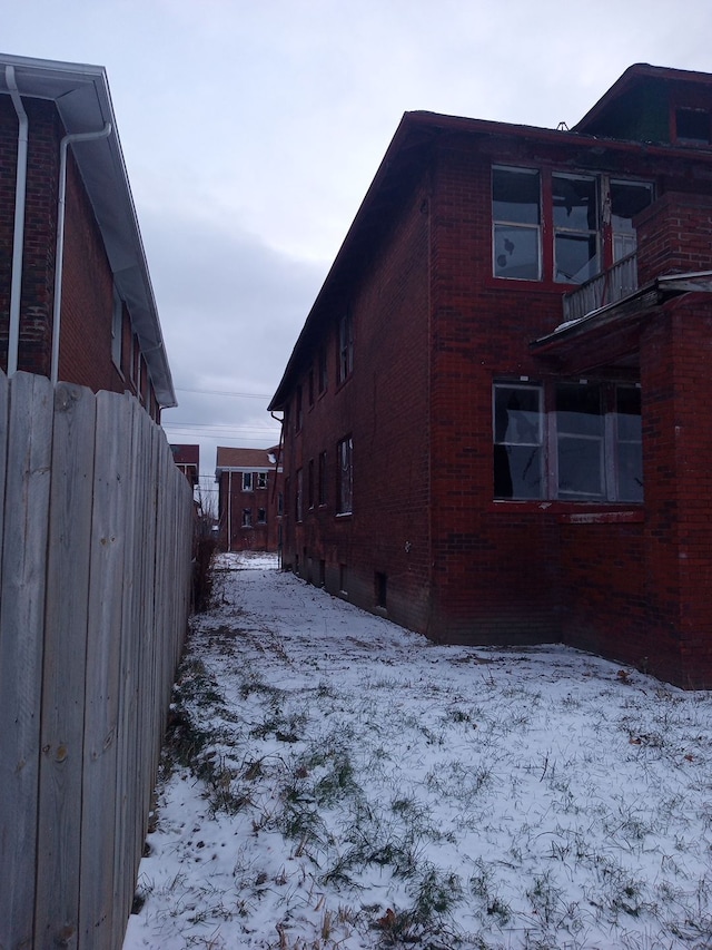 view of snow covered exterior