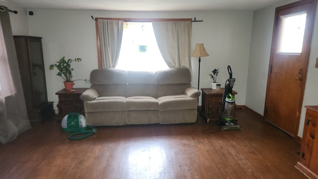 living room with dark hardwood / wood-style floors