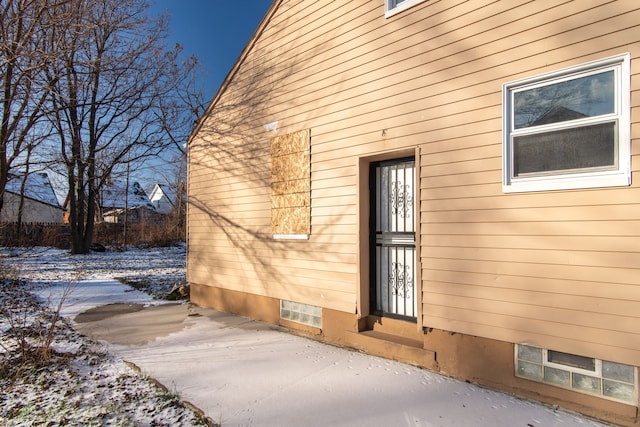 view of snowy exterior