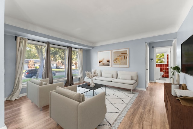 living room featuring light wood-type flooring