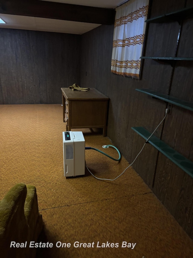 2377 Bay Woods Ct, Bay City, MI 48706 - miscellaneous room featuring wood walls and carpet