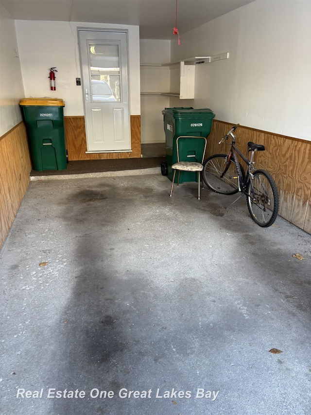 garage with wooden walls