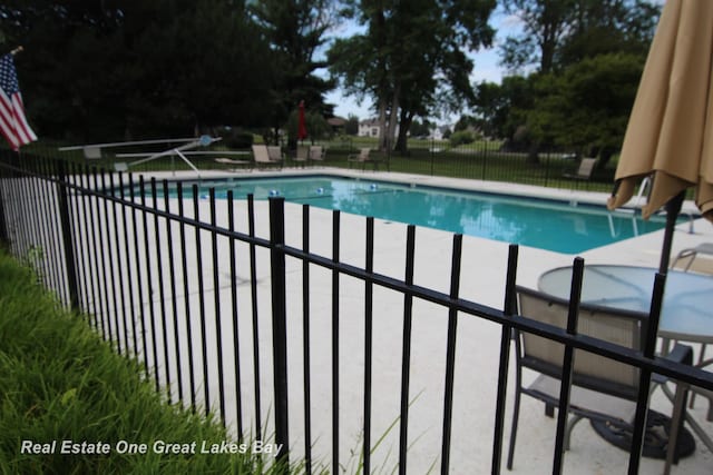 view of swimming pool featuring a patio area