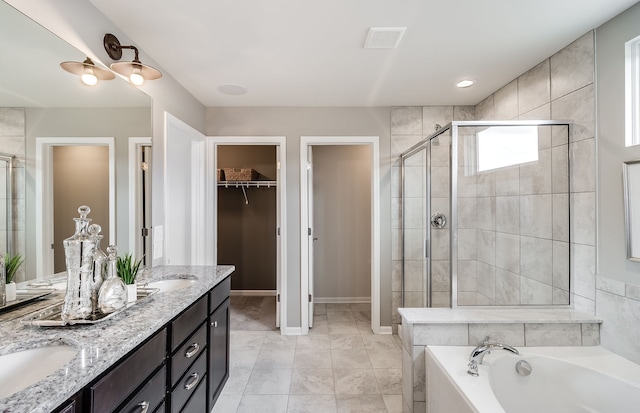 bathroom with vanity and plus walk in shower