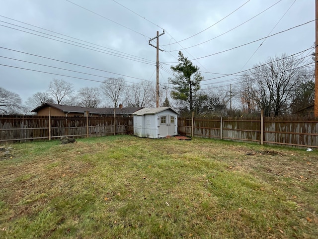 view of yard featuring a storage unit