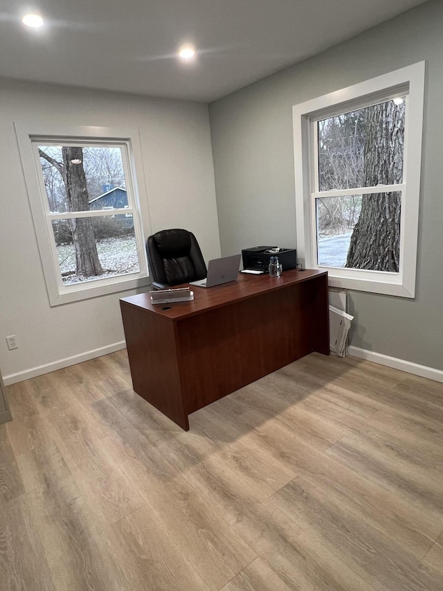 office area featuring light hardwood / wood-style floors