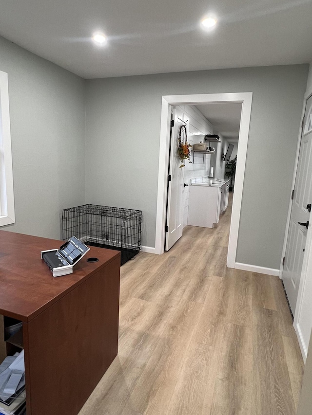 interior space with light hardwood / wood-style flooring