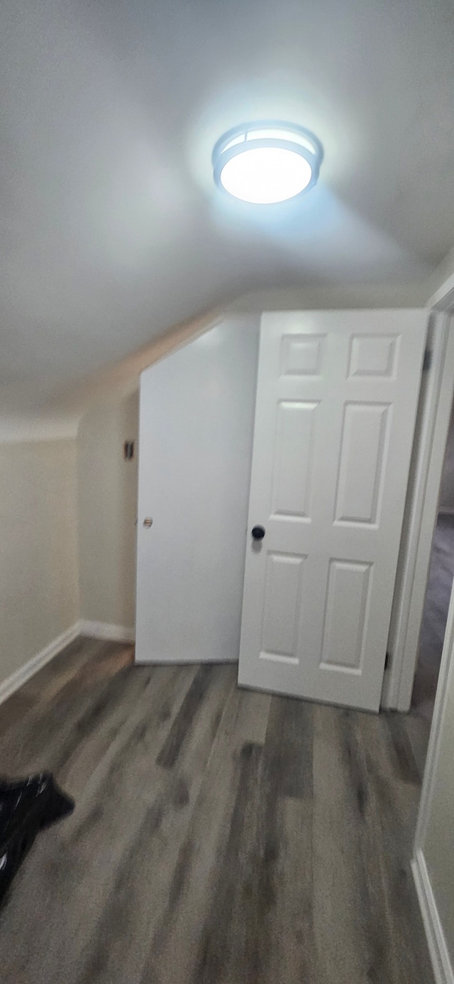 additional living space with dark wood-type flooring and lofted ceiling