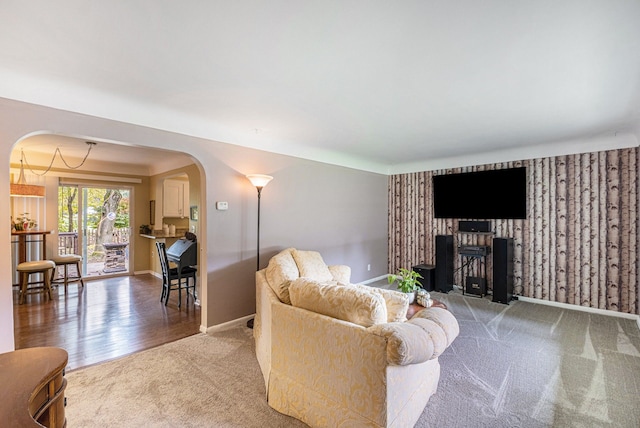 living room with hardwood / wood-style flooring