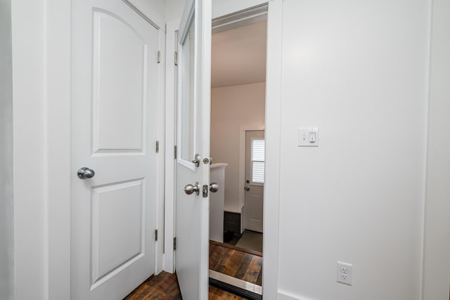 308 N Elm St, Three Oaks, MI 49128 - hallway featuring dark wood-style floors