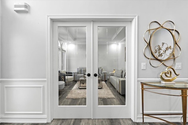 doorway featuring french doors and hardwood / wood-style flooring