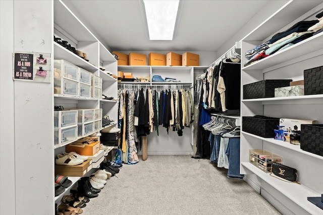 walk in closet with light colored carpet