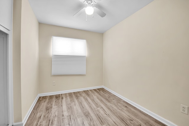 unfurnished room featuring ceiling fan and light hardwood / wood-style floors