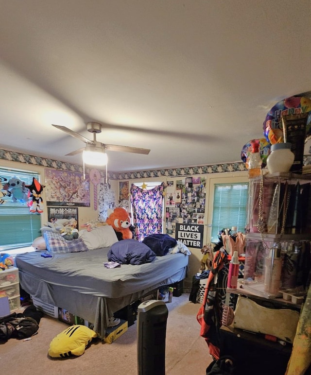 bedroom with carpet and ceiling fan