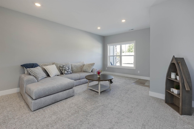 living room with light carpet