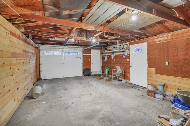 garage with wooden walls