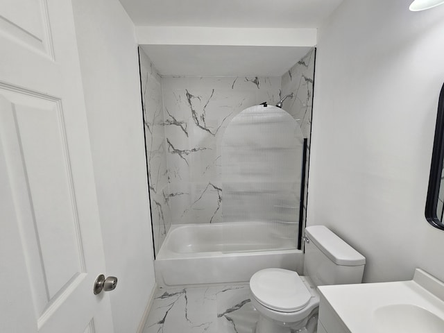 full bathroom featuring shower / tub combination, vanity, and toilet