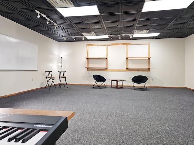 miscellaneous room featuring carpet and track lighting