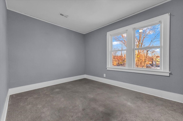 16148 Roselawn St, Detroit, MI 48221 - empty room featuring ornamental molding and dark carpet