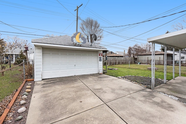 garage with a lawn